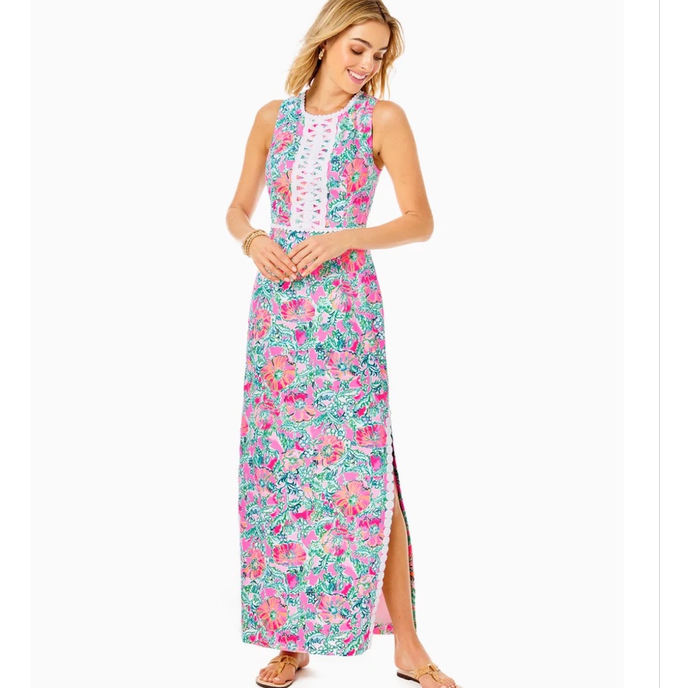 Lilly Pulitzer Ashler Stretch Maxi Shift Dress in Soleil Pink Perfect Poppy NWT
